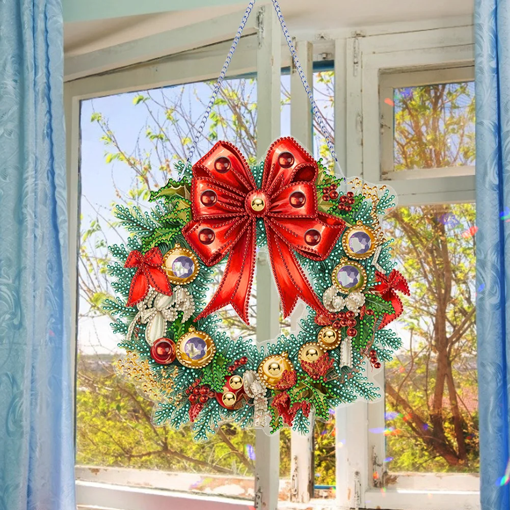 DIY Christmas Flower Wreath Acrylic Special Shaped Diamond Painting Wall Decor Wreath