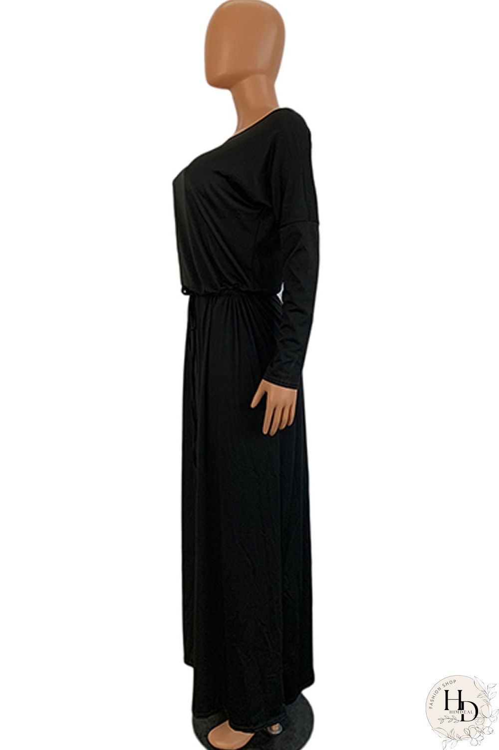 Blue Milk. Celebrities Off The Shoulder Long Sleeves One word collar Step Skirt Ankle-Length Solid