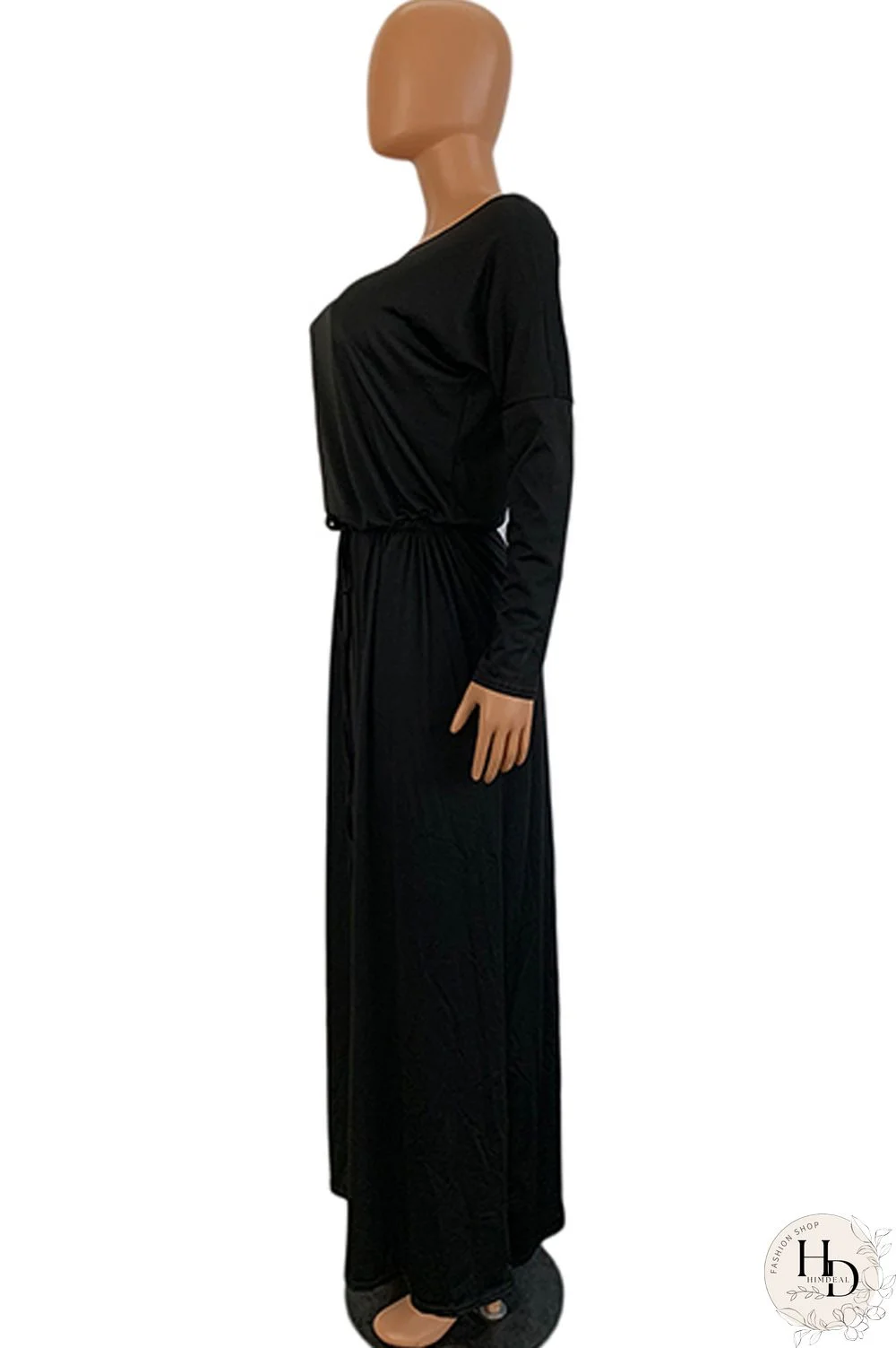 Blue Milk. Celebrities Off The Shoulder Long Sleeves One word collar Step Skirt Ankle-Length Solid