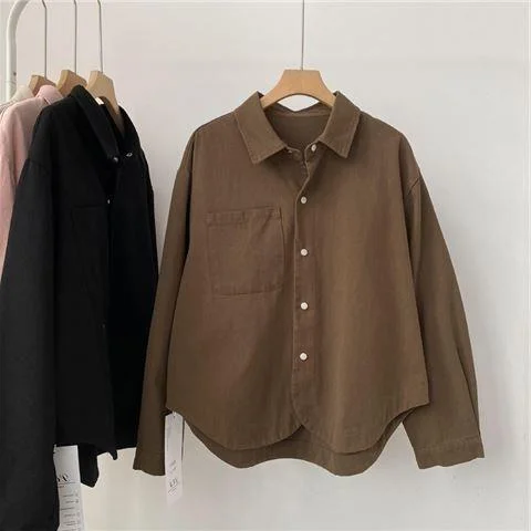 Athvotar Athvotar Atmosphere Retro Polo Collar Long-Sleeved Shirt 2025 New Women's Single-Docket Jacket Top