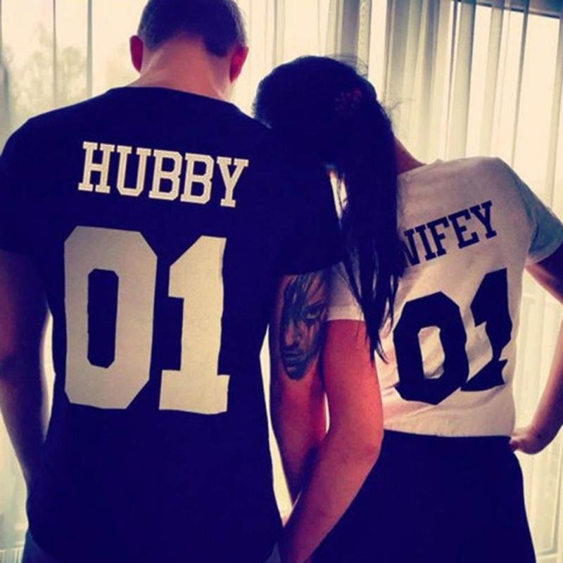 Hubby Wifey 01 Valentine 1PC Short Sleeve Couple Matching T-shirts-VESSFUL