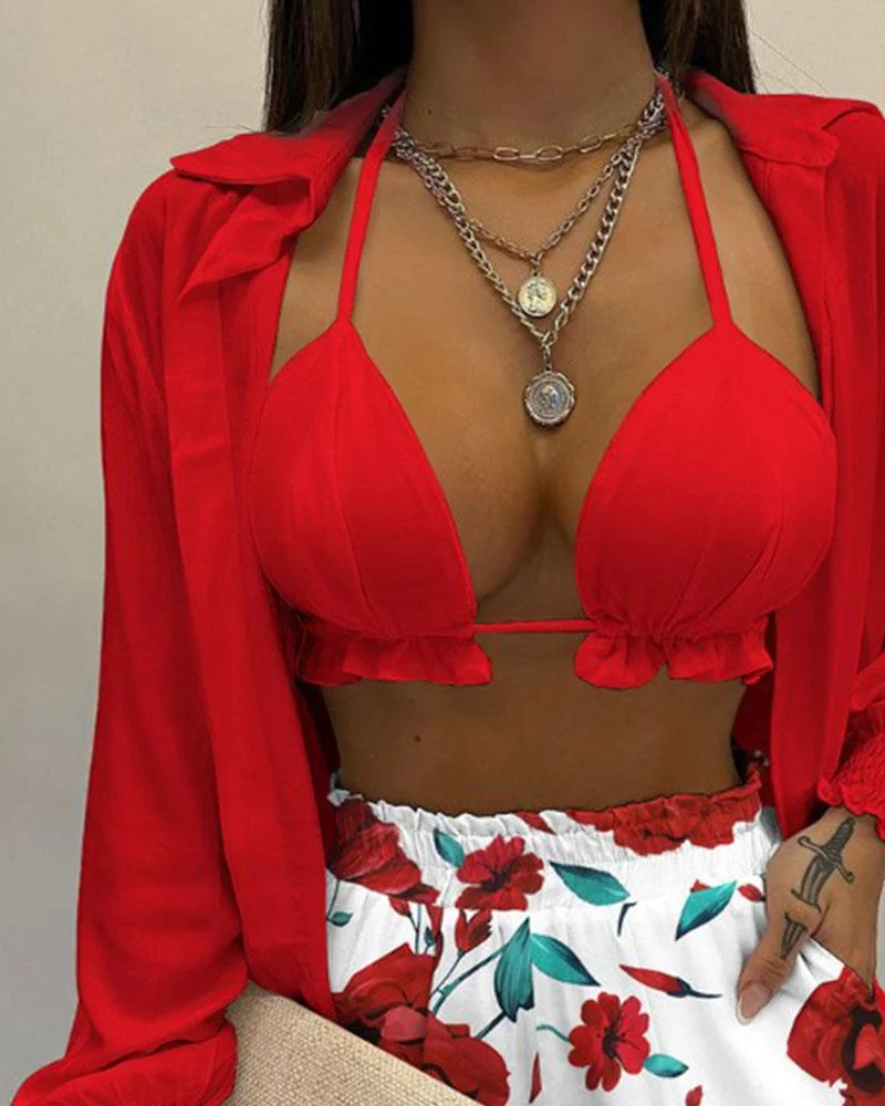 Sexy Holiday Casual Printed Three Piece Suit