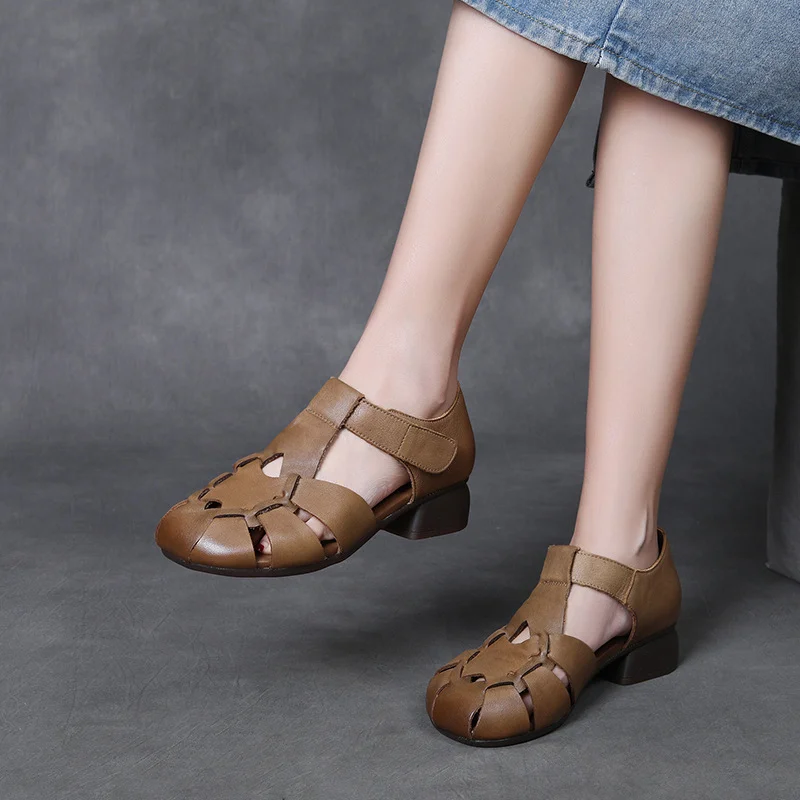 Yyvonne Kraft Retro Hollow Sandals Women 2025 Summer New Casual Breathable Comfortable Roman Sandals