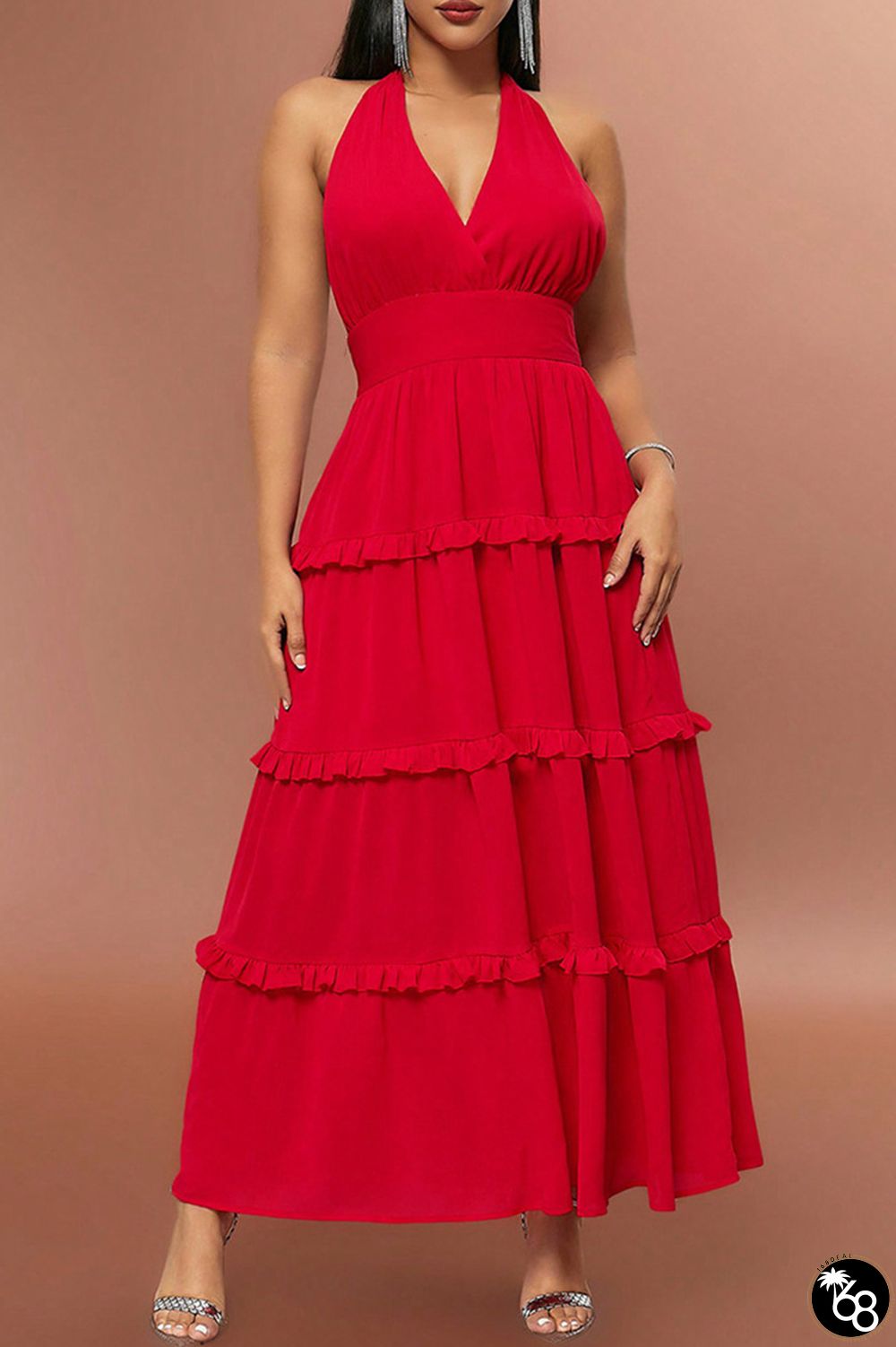 Casual Solid Bandage Backless Halter Long Dress Dresses | 168DEAL