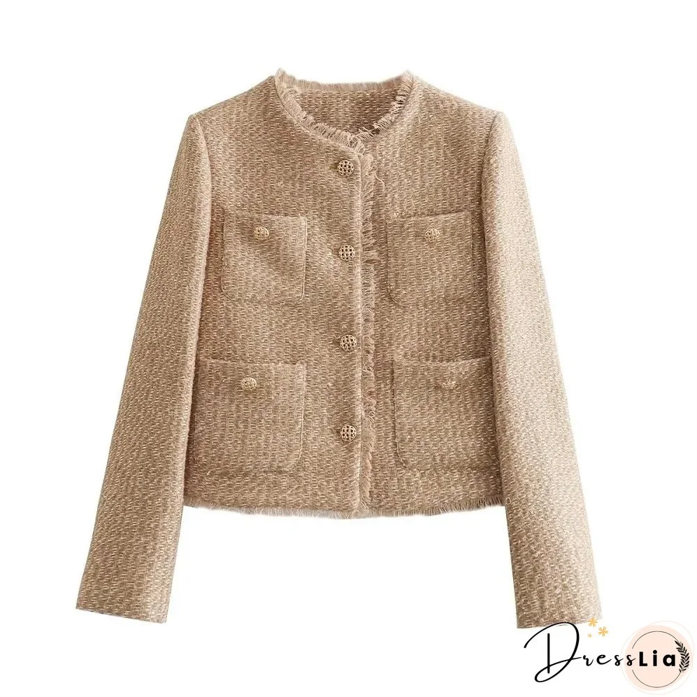 Women's Jacket Coat Tweed Cropped Jacket New in Outerwears Autumn Winter Crop jacket Woman Long Sleeve Elegant Short Coats