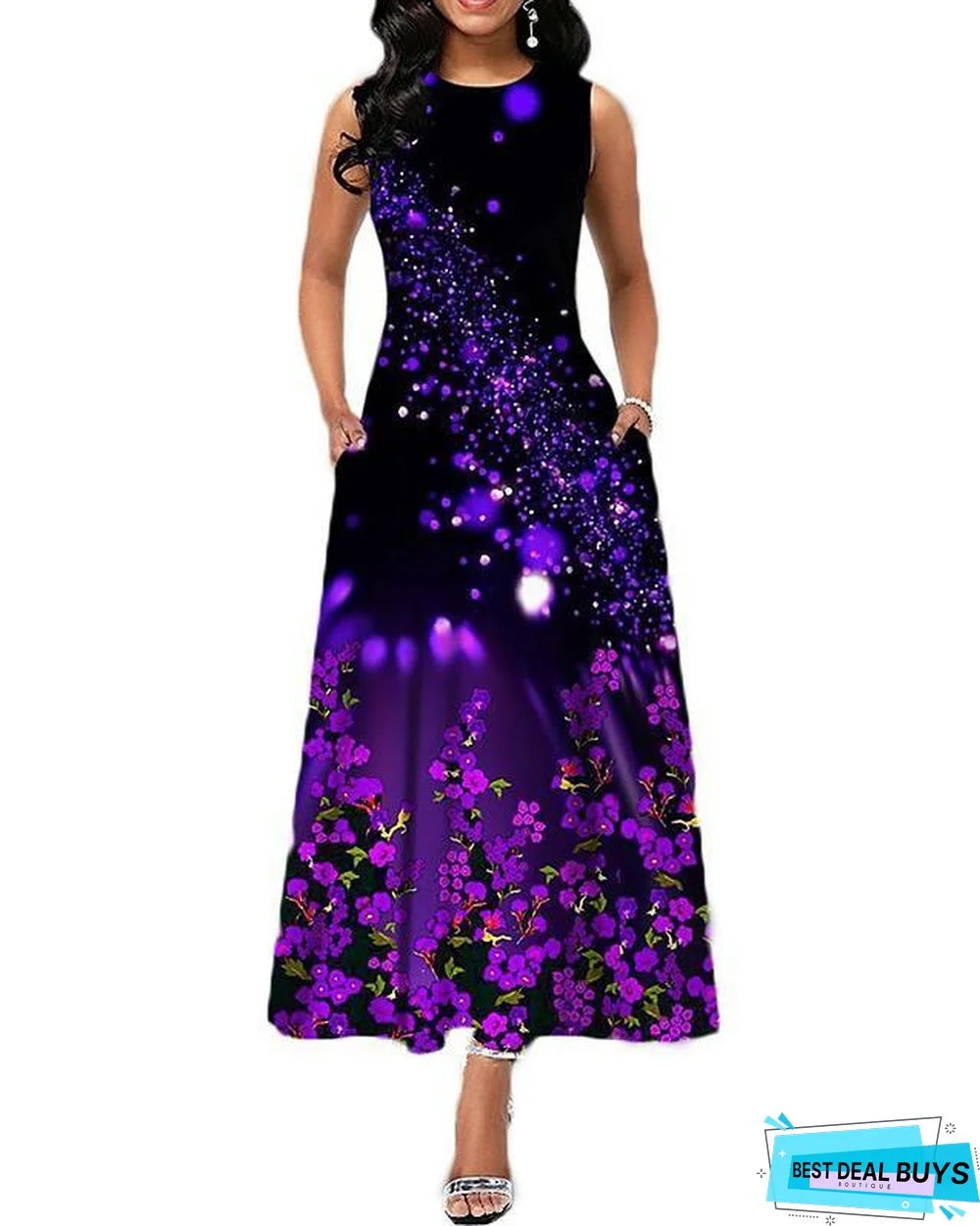 Women's A-Line Dress Maxi Long Dress Sleeveless Print Summer Casual White Black Blue Purple Wine Green White Dresses