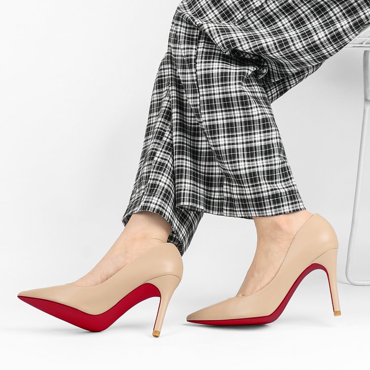 90mm Comfortable Kitten Heels Pointy Toe Red Bottom Daily Pumps