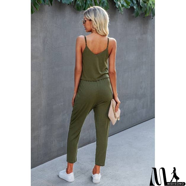 MidiSono - Spaghetti Strap Solid Loose Jumpsuit