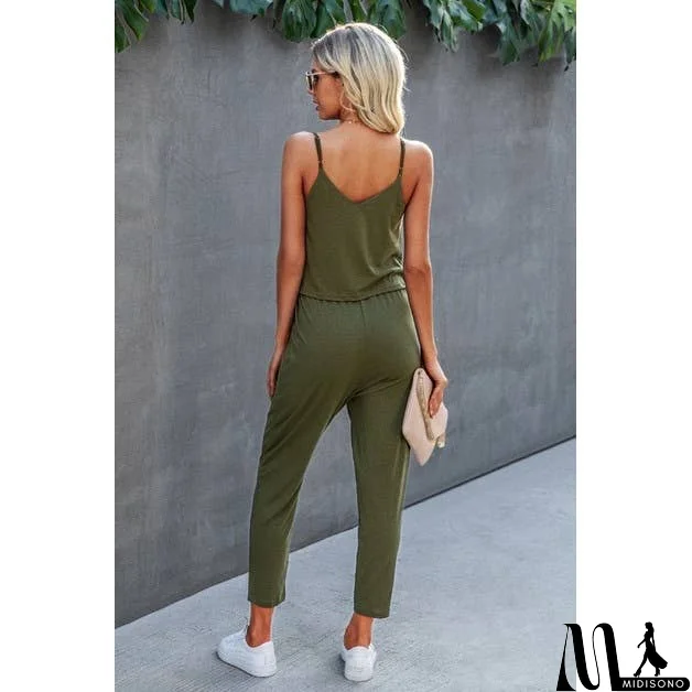 MidiSono - Spaghetti Strap Solid Loose Jumpsuit