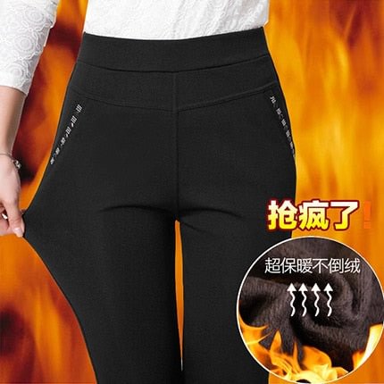 Pants Women Winter Plus Velvet Thicker Large Size 5XL Warm High Quality Womens Trousers Casual Simple Pencil Long Elastic Waist