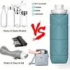 20oz Silicone Foldable Travel Water Bottles Leakproof Valve Reusable, Carton Packaging, Gym Camping Hiking Travel Sports Lightweight Durable Bottle