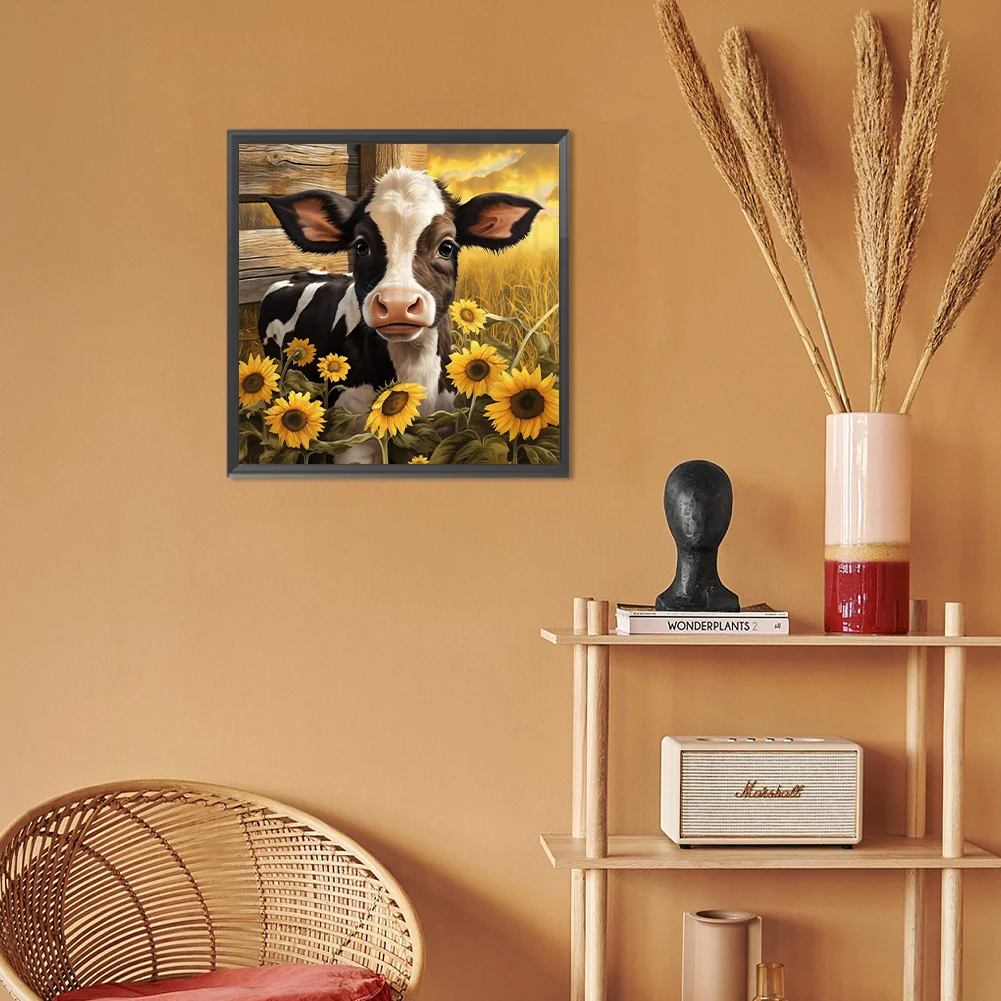 Diamond Painting - Full Round Drill - Sunflower Cow(Canvas|30*30cm)