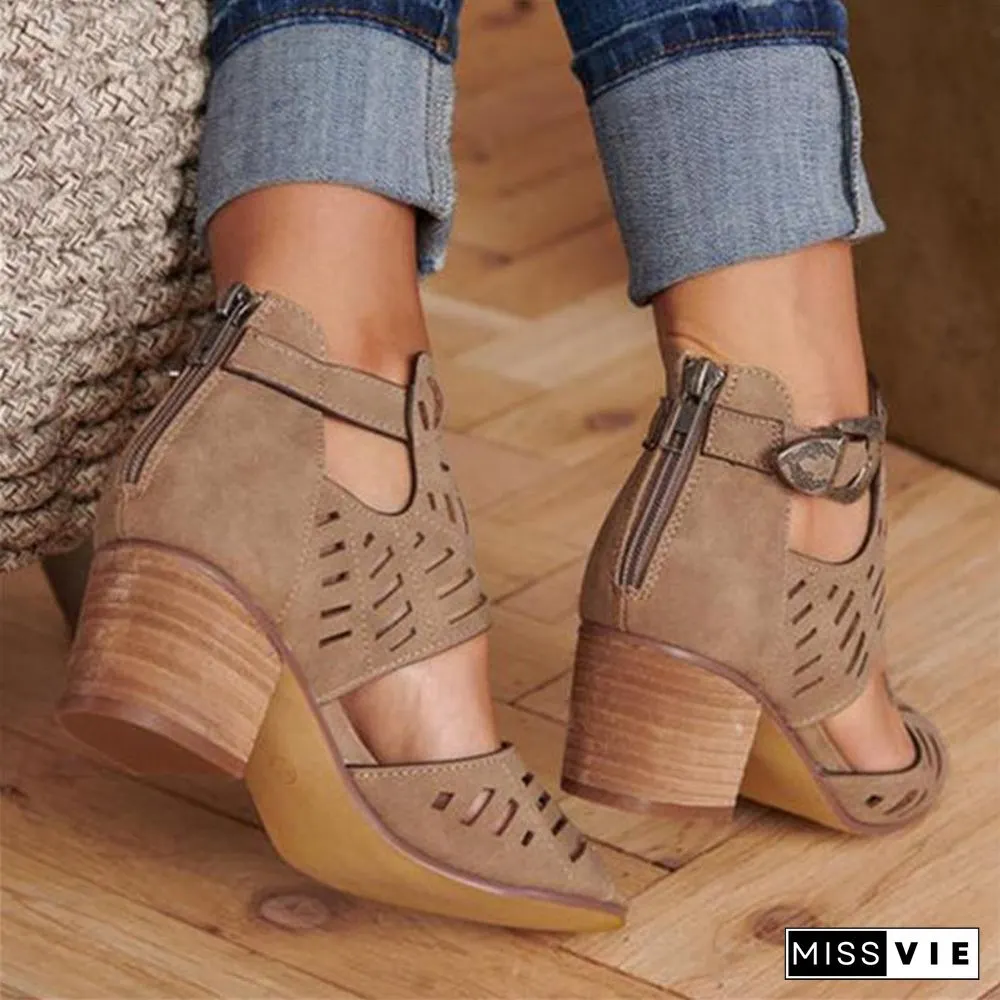 Women Shoes Summer Heel Pumps Fashion Female Solid Color Buckle Strap High Rome Ladies Hot