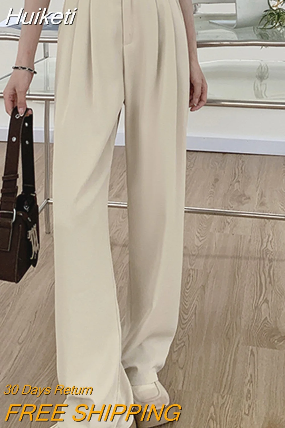 Huiketi Simple Women Suit Pants Casual Elastic High Waist Summer Korean Office Ladies Trousers Fashion Solid Female Pants