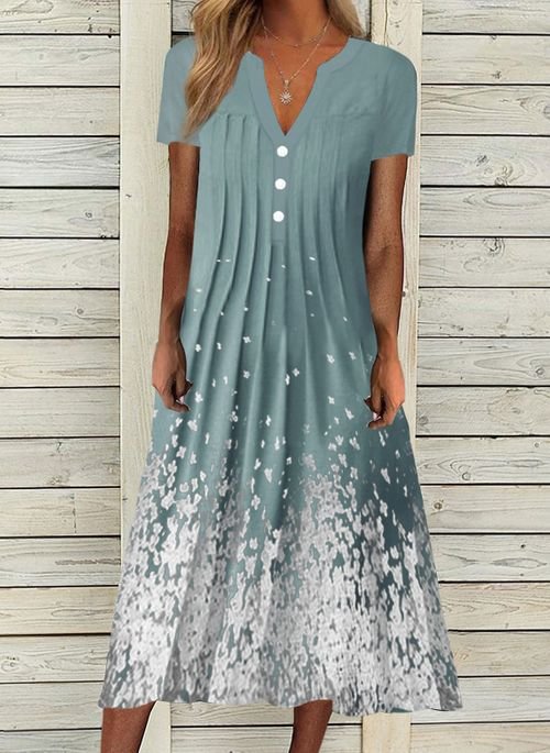 Floral Tunic V-Neckline Midi A-line Dress shopify LILYELF