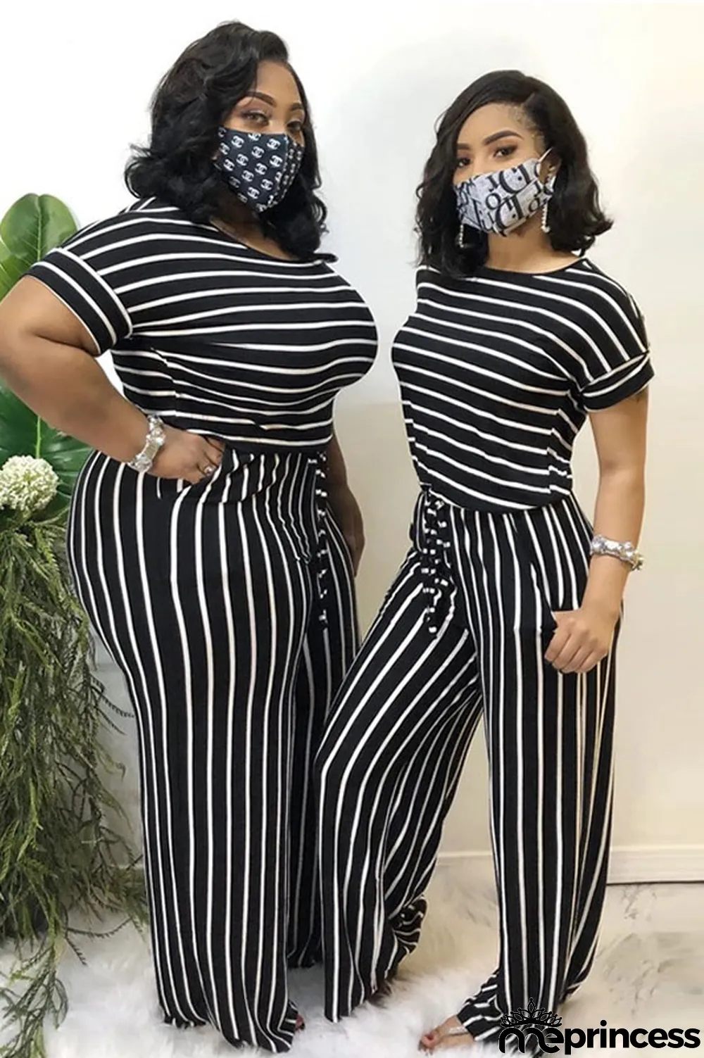 Grey Polyester Sexy Striped Print Stripe Plus Size