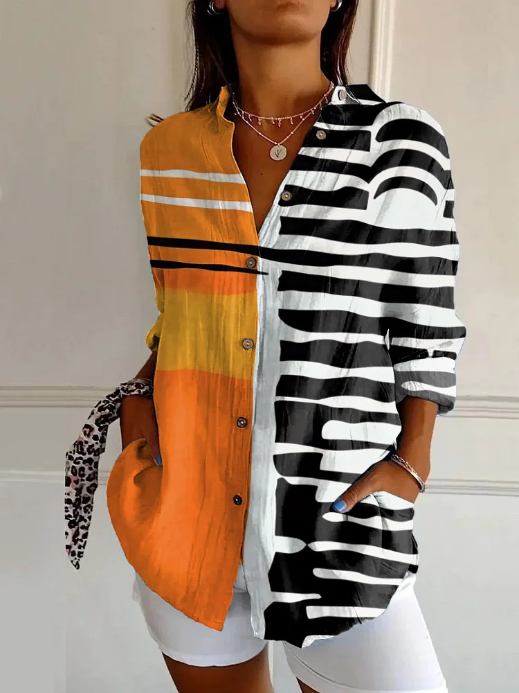Vintage Orange Abstract Art Print Long Sleeve Shirt