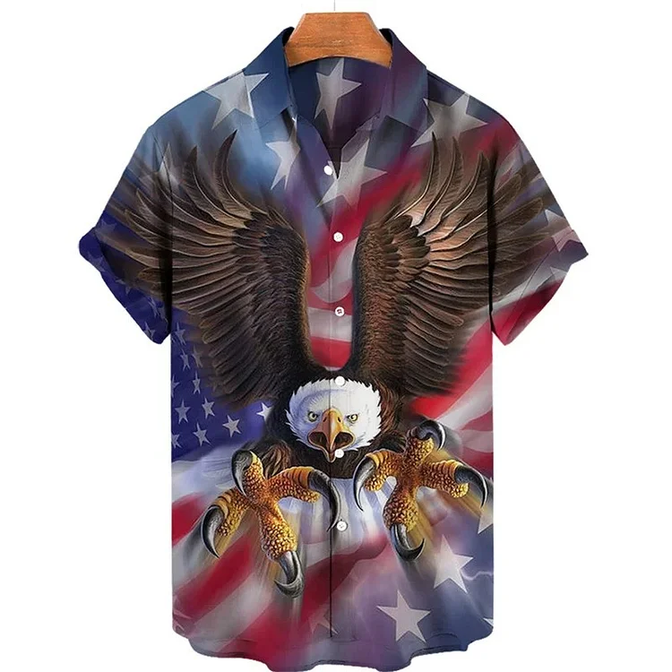 Traceeye Eagle Pattern 3D Print Men Shirt Man/Women Casual Fashion Short Sleeves Shirts Button Lapel Streetwear Oversized Unisex Clothing