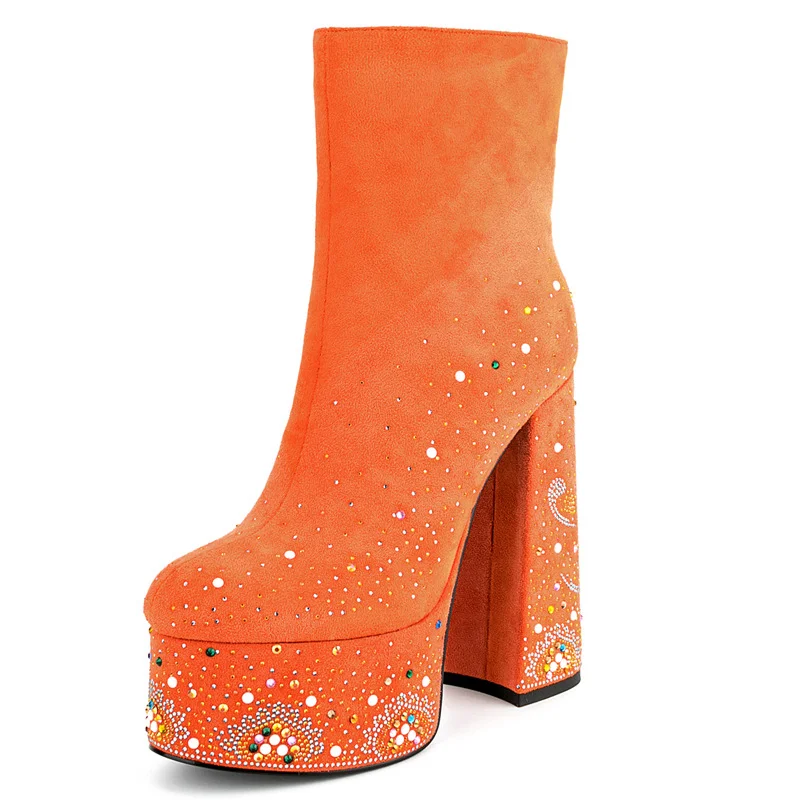 Novameme Women's Round Toe waterproof platform super high heel Martin short boots women thick heel Nude boots