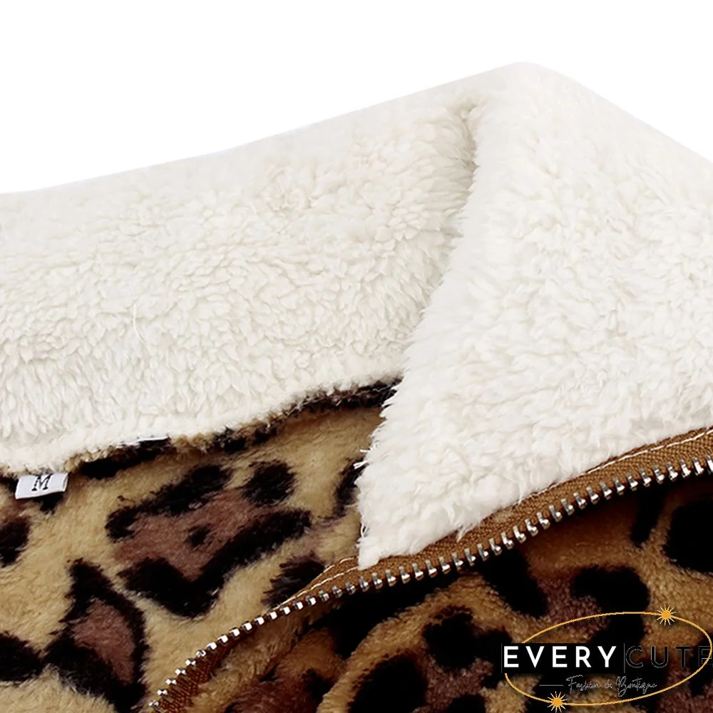 White Splice Leopard Zip Up Sweatshirt