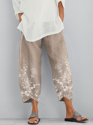 Women Floral Printed Cotton Pants Spring Summer Casual Pants