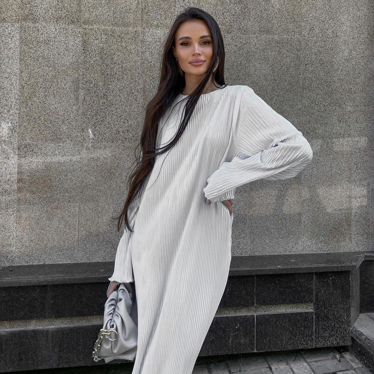 Ootddress Casual Loose Female Long Dress Long Sleeve Basic Solid High Streetwear White Summer For Women Fashion Maxi Dress Outfits