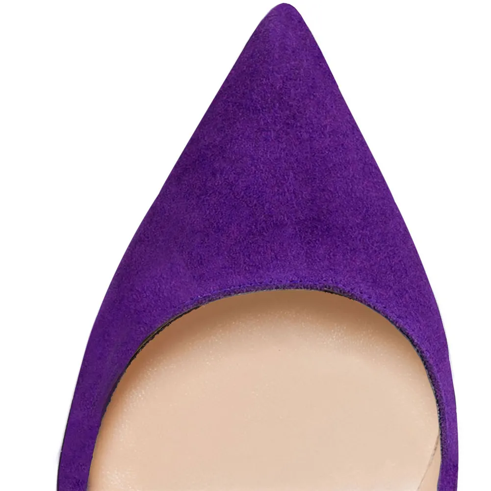 3.54" Middle Heels Shoes Women Daily Purple Suede  Pumps-vocosishoes