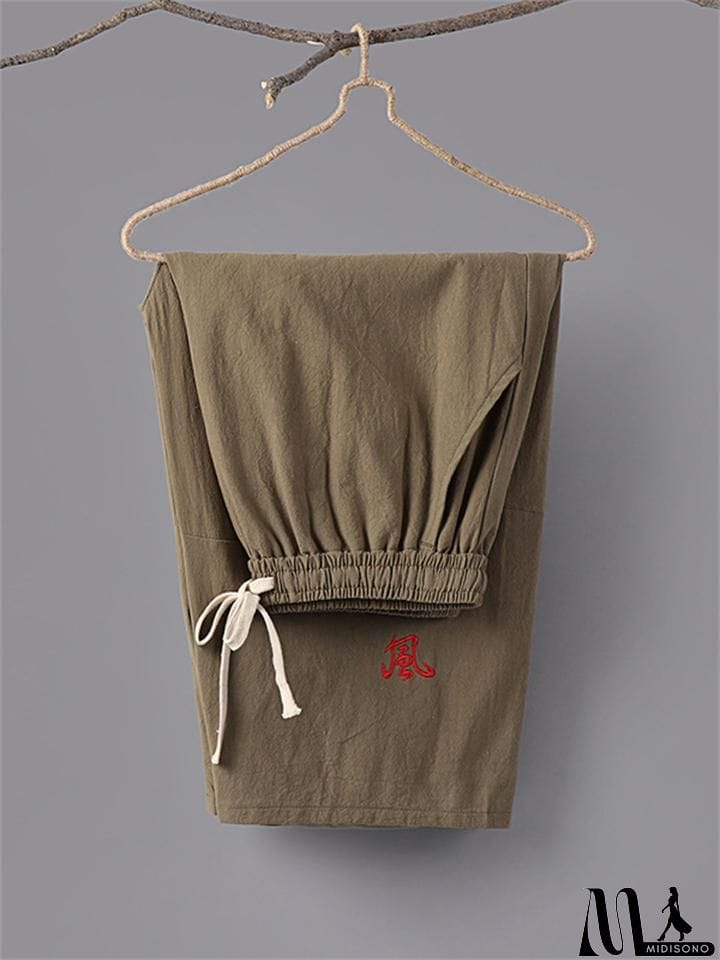 MidiSono - Summer Drawstring Design Loose Wide-Leg Casual Cropped Trousers