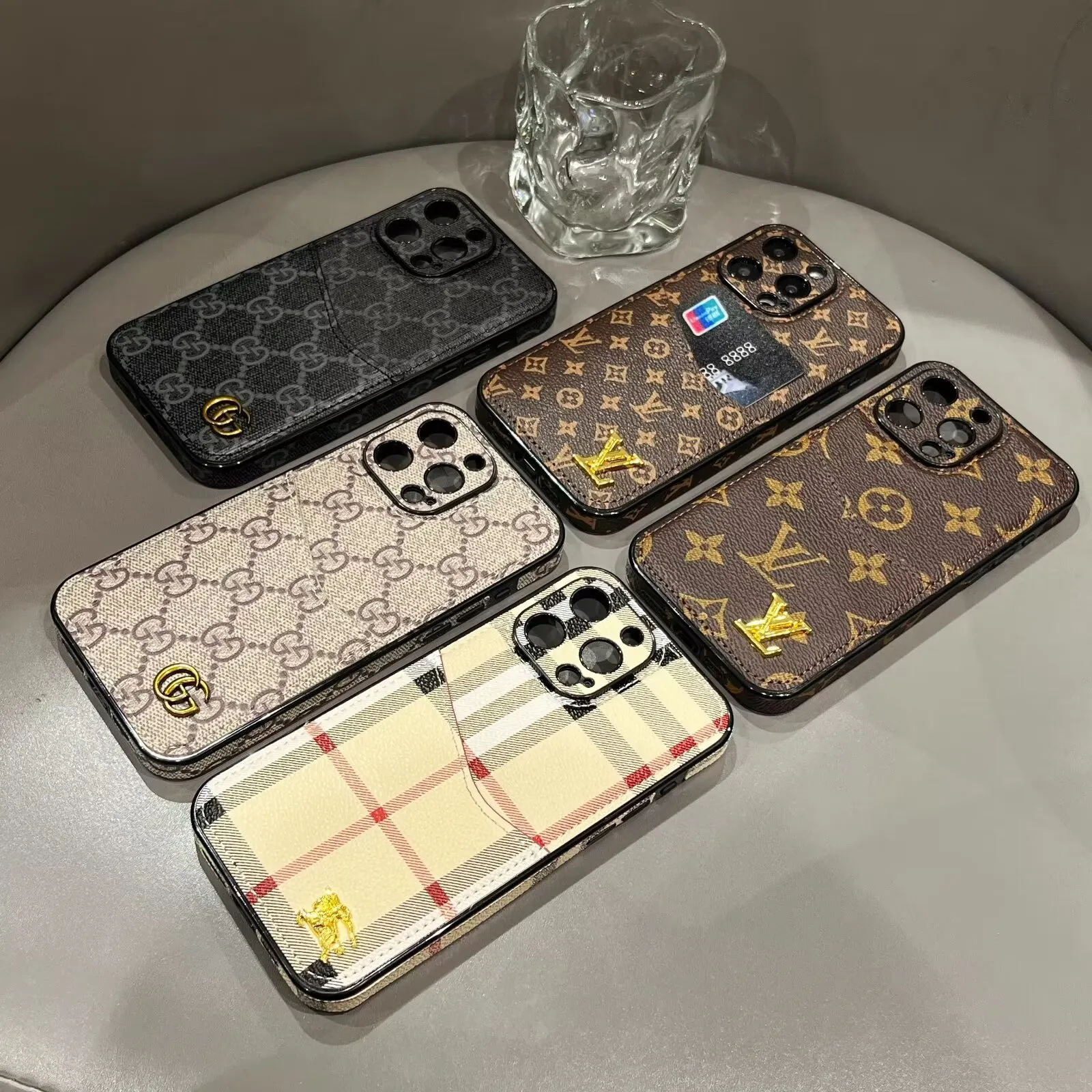 LV Luxury Canvas Leather Gucci Ophidia GG Card Holder Burberry Apple iPhone Case