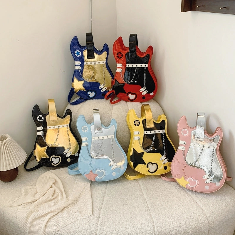 Women's Pu Leather Musical Instrument Color Block Streetwear Square Zipper Shoulder Bag Fashion Backpack