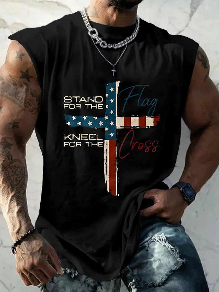 Men's American Flag Cross Vintage Cozy Tank Top