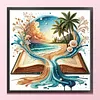 Ocean Book Glass Bead Partial 11CT DIY Stamped Cross Stitch Kits for Beginners Adults Home Decor Cross Stitch Art and Crafts Kits 14.04x14.04in tapestrymarket