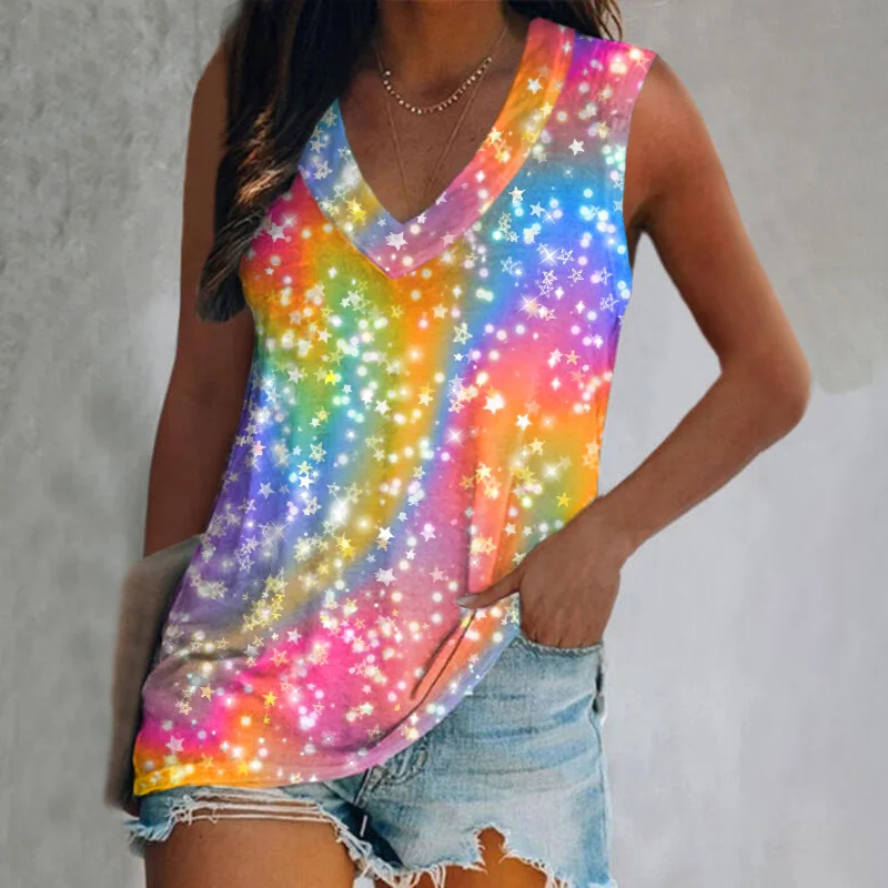 Rainbow Stars Tie-dye Printed Women's Vest