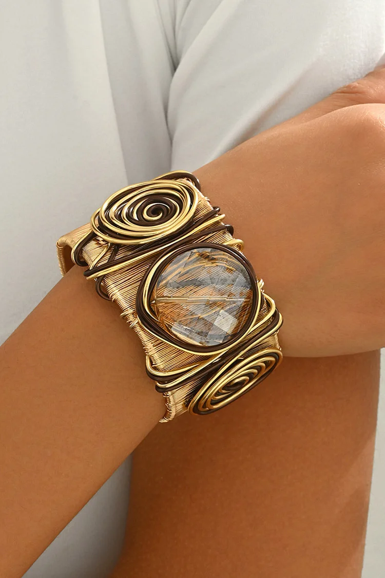 Party Elegant Thread Pattern Cuff Gemstone Inlaid Bracelet 2024 - Xpluswear