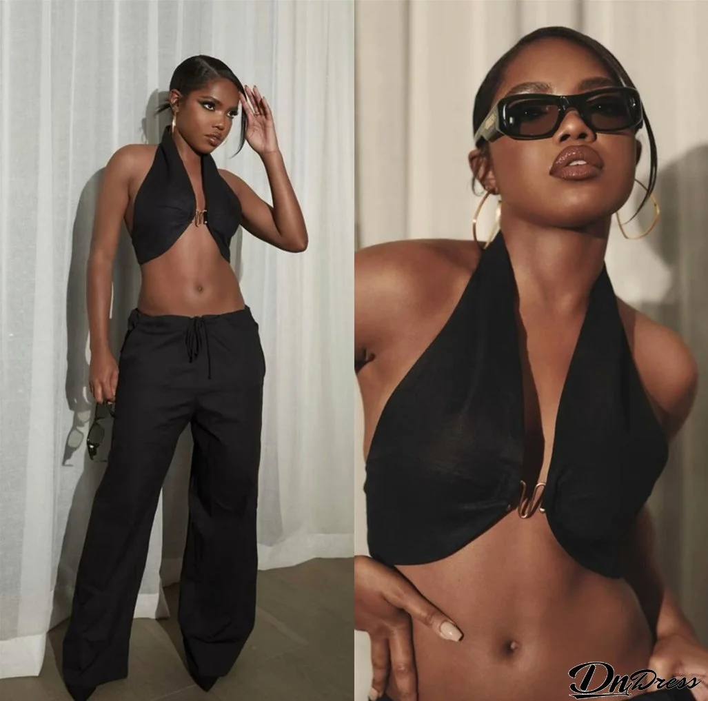 Women sexy solid Top and Pant two-piece set