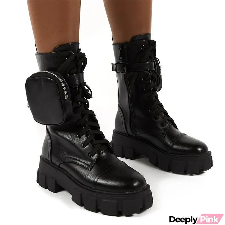 Cool Chunky Sole Lace-up Pouch Combat Boots