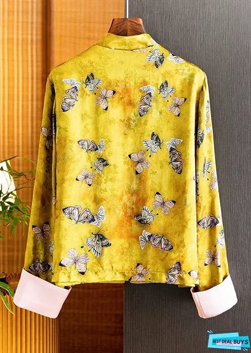 Retro Yellow Butterfly Jacquard Jacket Casual Chic Loose Temperament Top