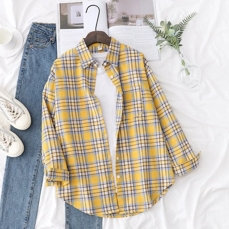 Brand Casual Women's Plaid Shirt 2021 Autumn New Boutique Ladies Loose Blouse and Tops Female Long Sleeve Blouses Clothes