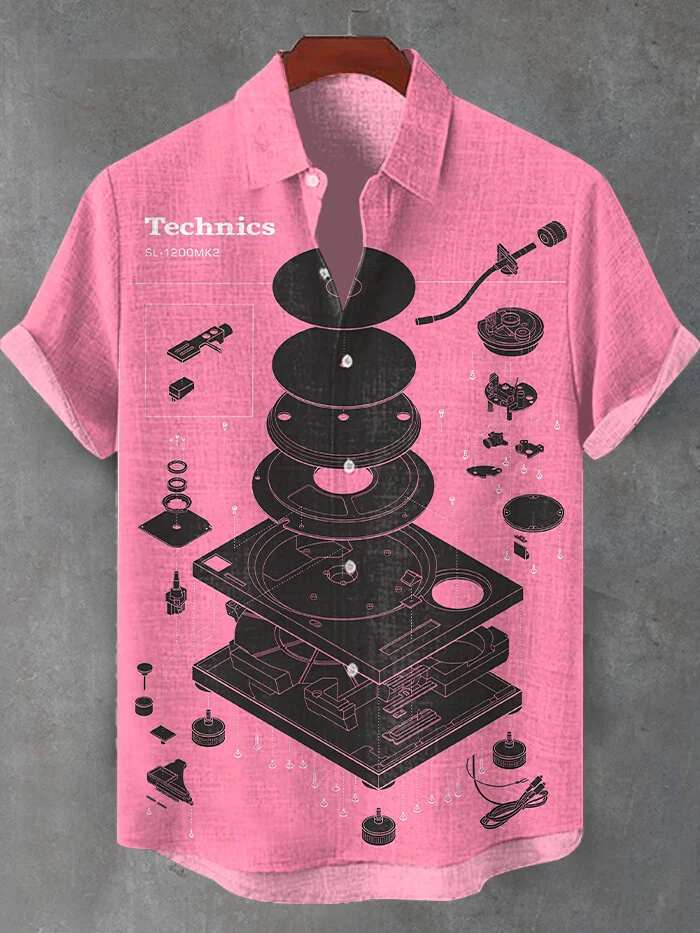 Men's Retro Technics Phonograph Art Print Shirt