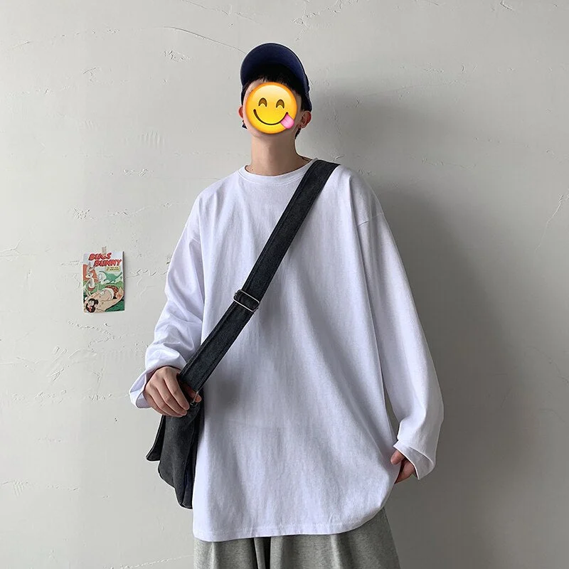 2023 New Teen Fashion Plain T-Shirt Harajuku Japanese Style Base Solid Color Streetwear Hip Hop Cool Oversized Loose Men Clothes