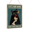 Black Cat Drinking Red Wines - Wooden Signs(8*12Inch)