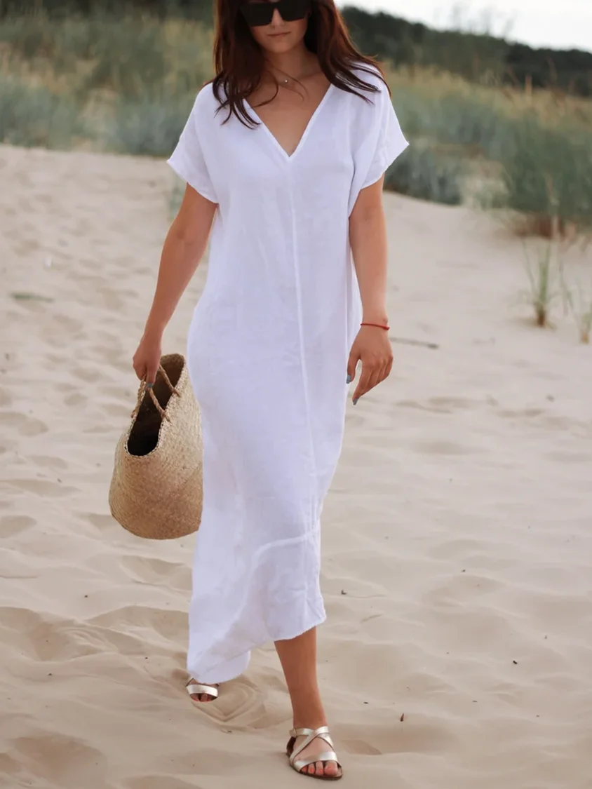 Round Neck Sleeveless Cotton Linen Mid Length Dress