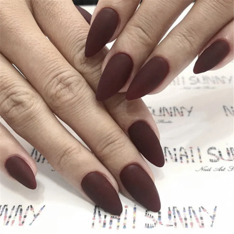 New Full Cover long stiletto nail tips Fashion Japanese Style matte false nails Light Purple Solid Color fake nails with glue 24-Nail Inspo