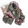 Purple Floral Grey Autumn Winter Shawl Scarf