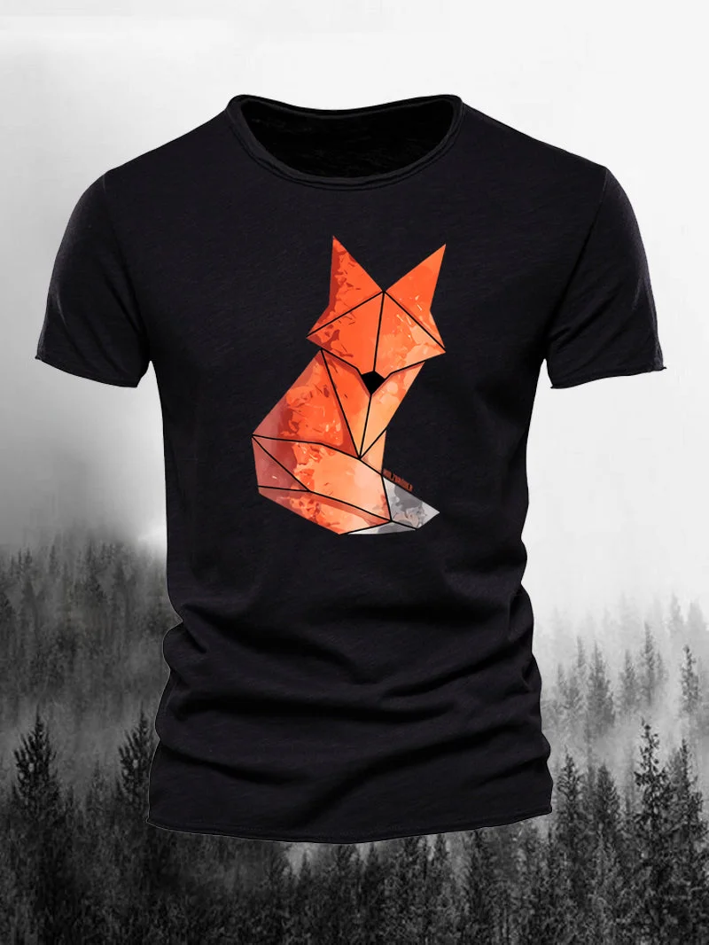 Casual Geometric Fox Graphic T-shirt in  mildstyles