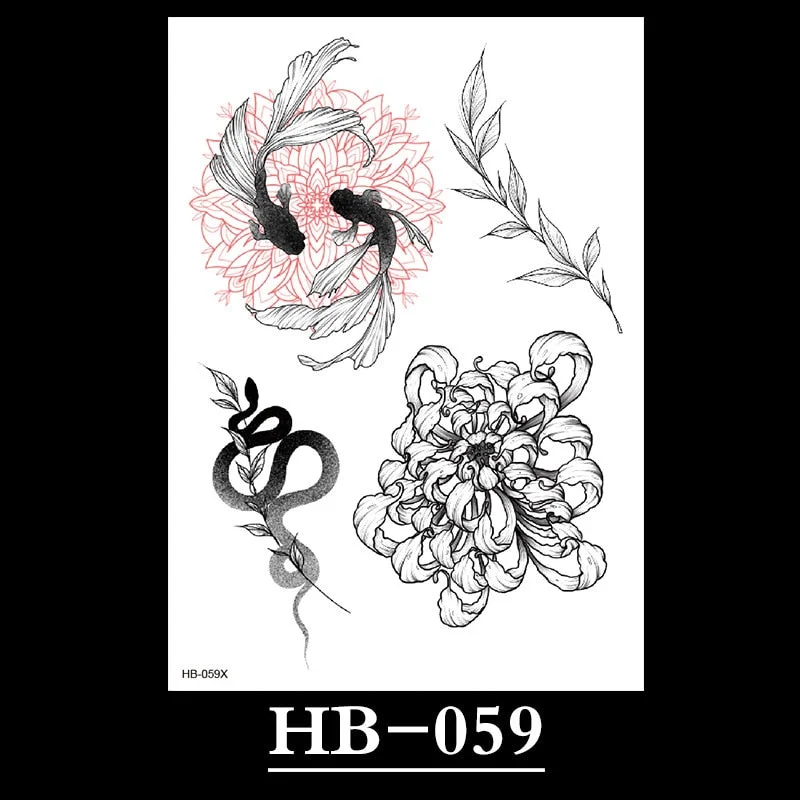 New Temporary Tattoos for Women Flower Sketch Tattoo Stickers Black and White Arm Art Snake Stickers Waterproof and Sweat Tattoo