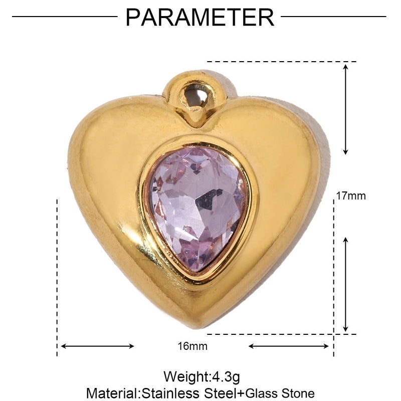 3 PCS/Package 304 Stainless Steel Rhinestones Heart Shape Pendant Jewelry Accessories
