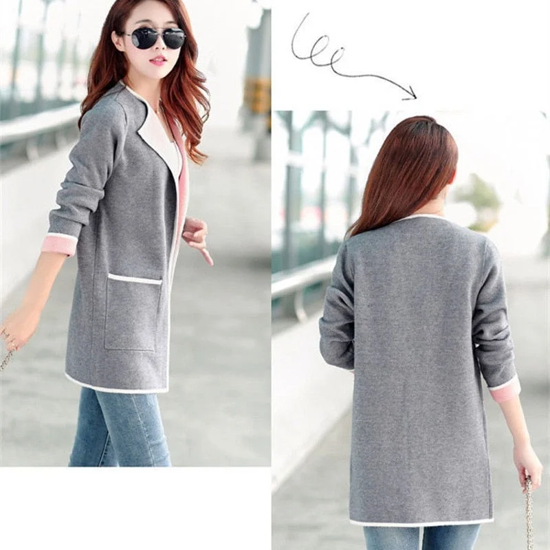 Spring Autumn Knitted Women Cardigan Korean Plus Size Jacket Fashion Medium Length Female Long Sleeve Sweater Ladies Tops 16805