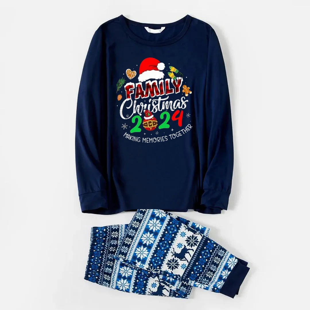 Family Christmas 2024 Making Memories Together Text Print Blue Family Matching Pajamas