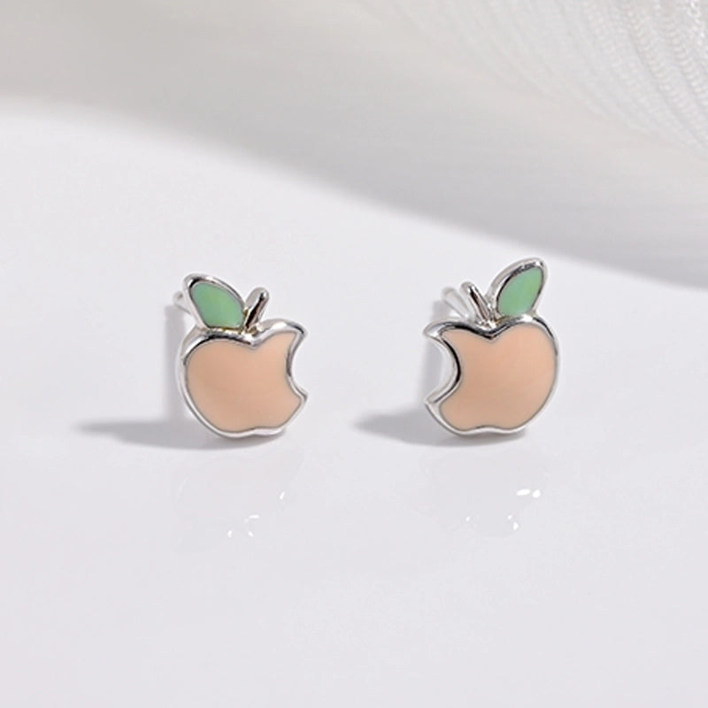 1 Pair 22K Gold Plated Rhodium Plated 925 Sterling Silver 925 Sterling Silver Earrings Peach Carrot Apple Ear Studs